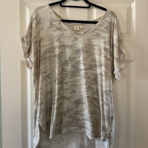 Casual Beige Camo Print Top